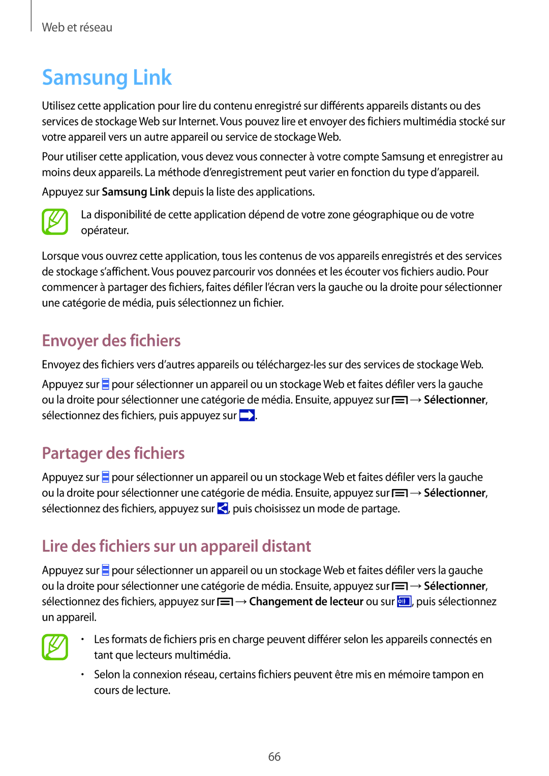 Samsung GT-I9506ZKAFTM, GT-I9506ZWAFTM manual Samsung Link, Envoyer des fichiers, Partager des fichiers 