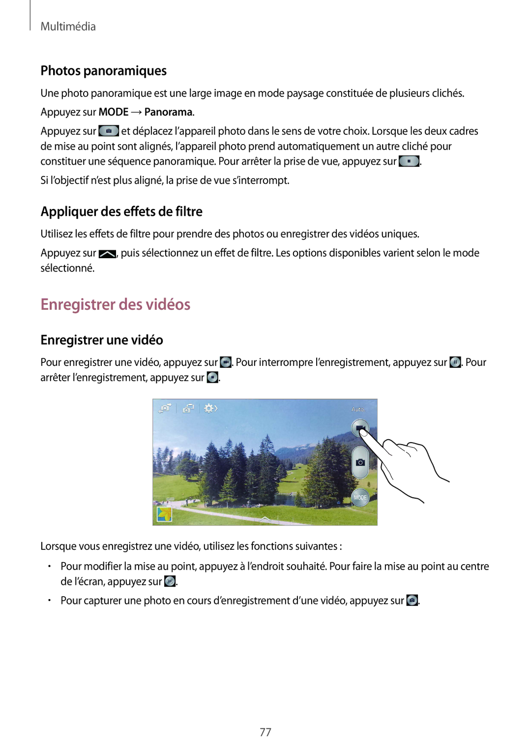 Samsung GT-I9506ZWAFTM Enregistrer des vidéos, Photos panoramiques, Appliquer des effets de filtre, Enregistrer une vidéo 