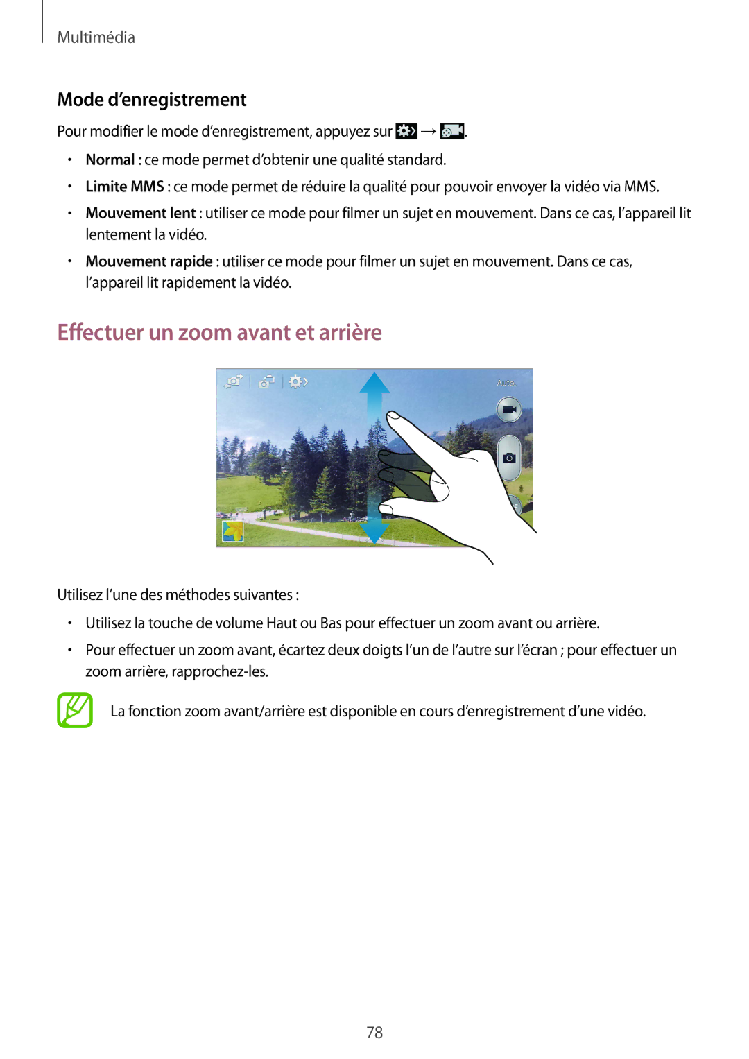 Samsung GT-I9506ZKAFTM, GT-I9506ZWAFTM manual Effectuer un zoom avant et arrière, Mode d’enregistrement 