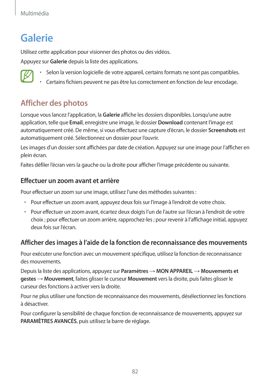 Samsung GT-I9506ZKAFTM, GT-I9506ZWAFTM manual Galerie, Afficher des photos, Effectuer un zoom avant et arrière 