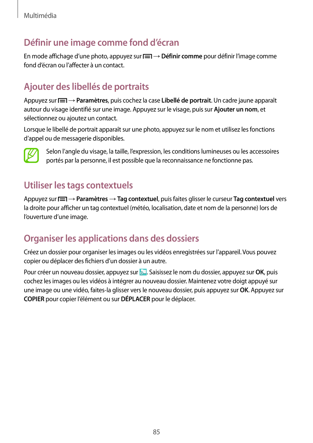 Samsung GT-I9506ZWAFTM, GT-I9506ZKAFTM manual Définir une image comme fond d’écran, Ajouter des libellés de portraits 