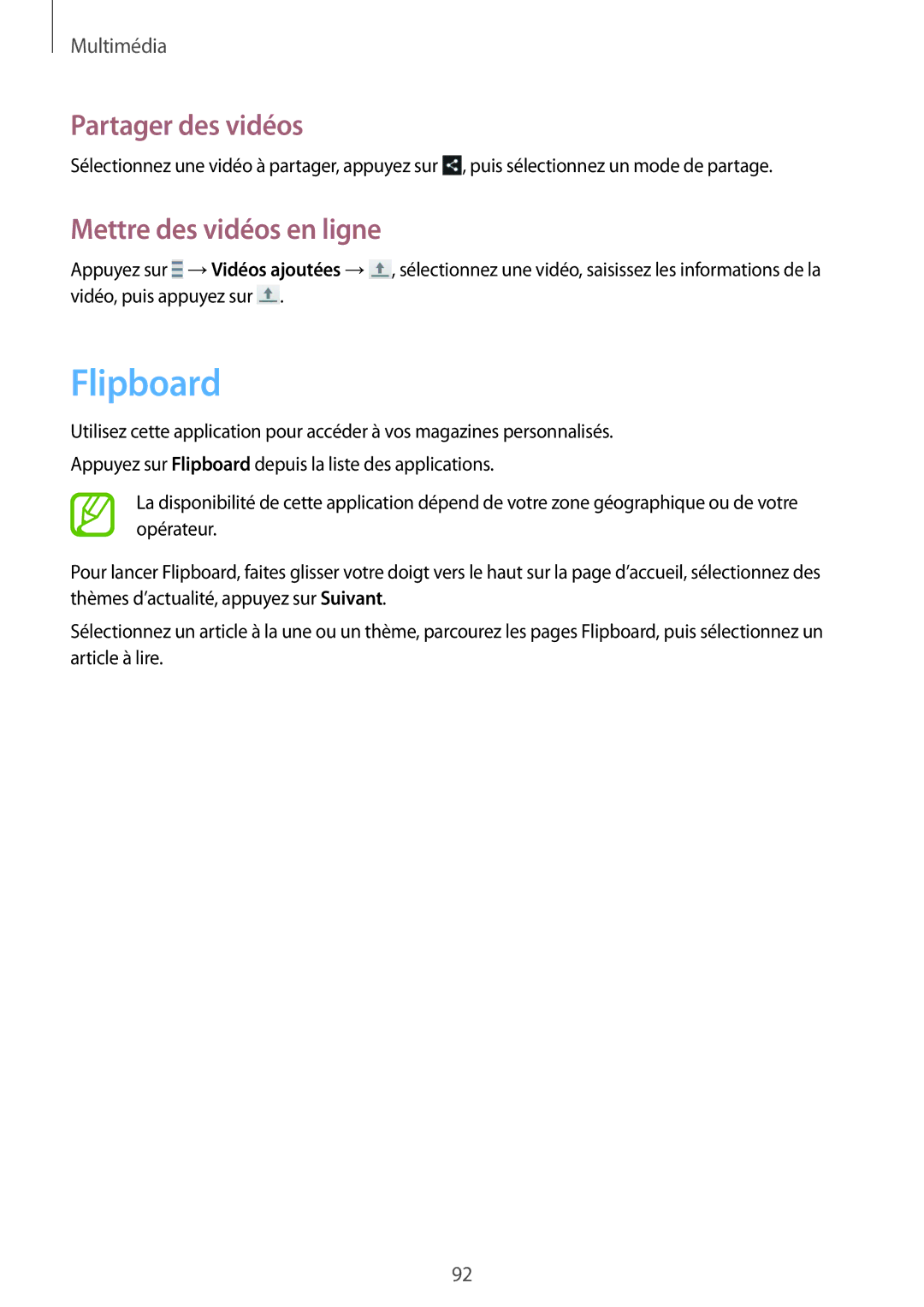 Samsung GT-I9506ZKAFTM, GT-I9506ZWAFTM manual Flipboard, Mettre des vidéos en ligne 