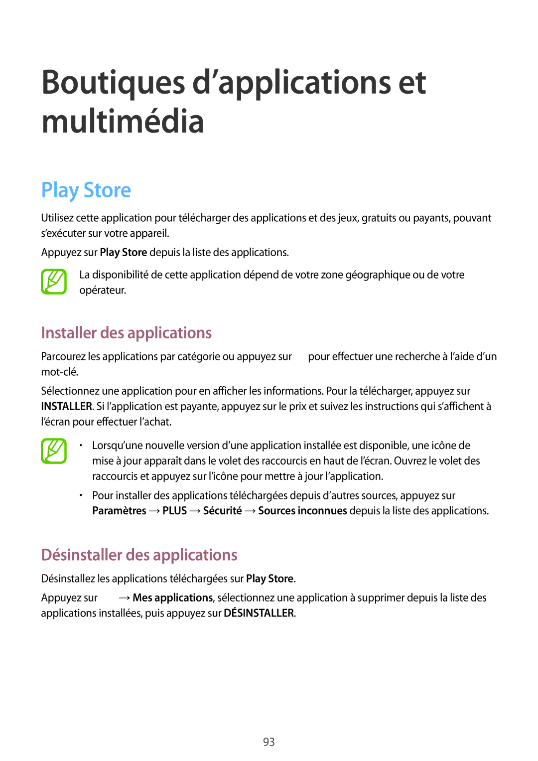 Samsung GT-I9506ZWAFTM, GT-I9506ZKAFTM manual Boutiques d’applications et multimédia, Play Store 