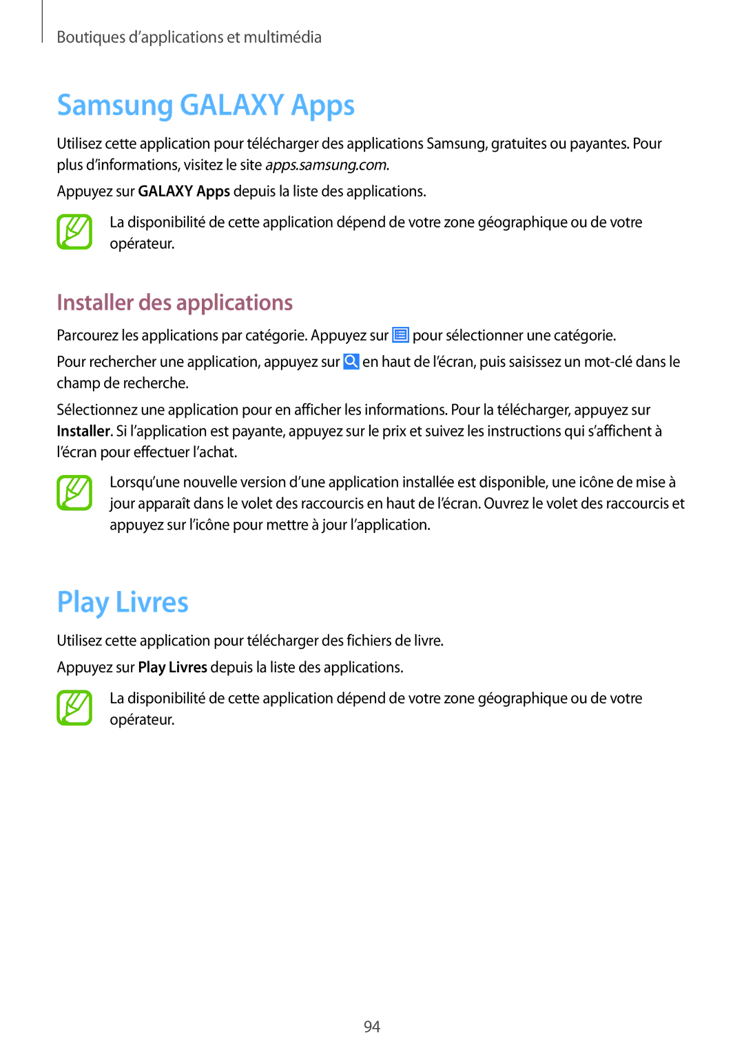 Samsung GT-I9506ZKAFTM, GT-I9506ZWAFTM manual Samsung Galaxy Apps, Play Livres 