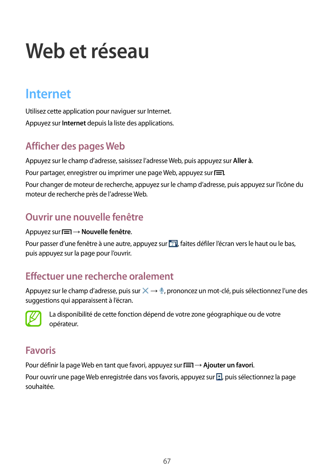 Samsung GT-I9506ZWAFTM Internet, Afficher des pages Web, Ouvrir une nouvelle fenêtre, Effectuer une recherche oralement 
