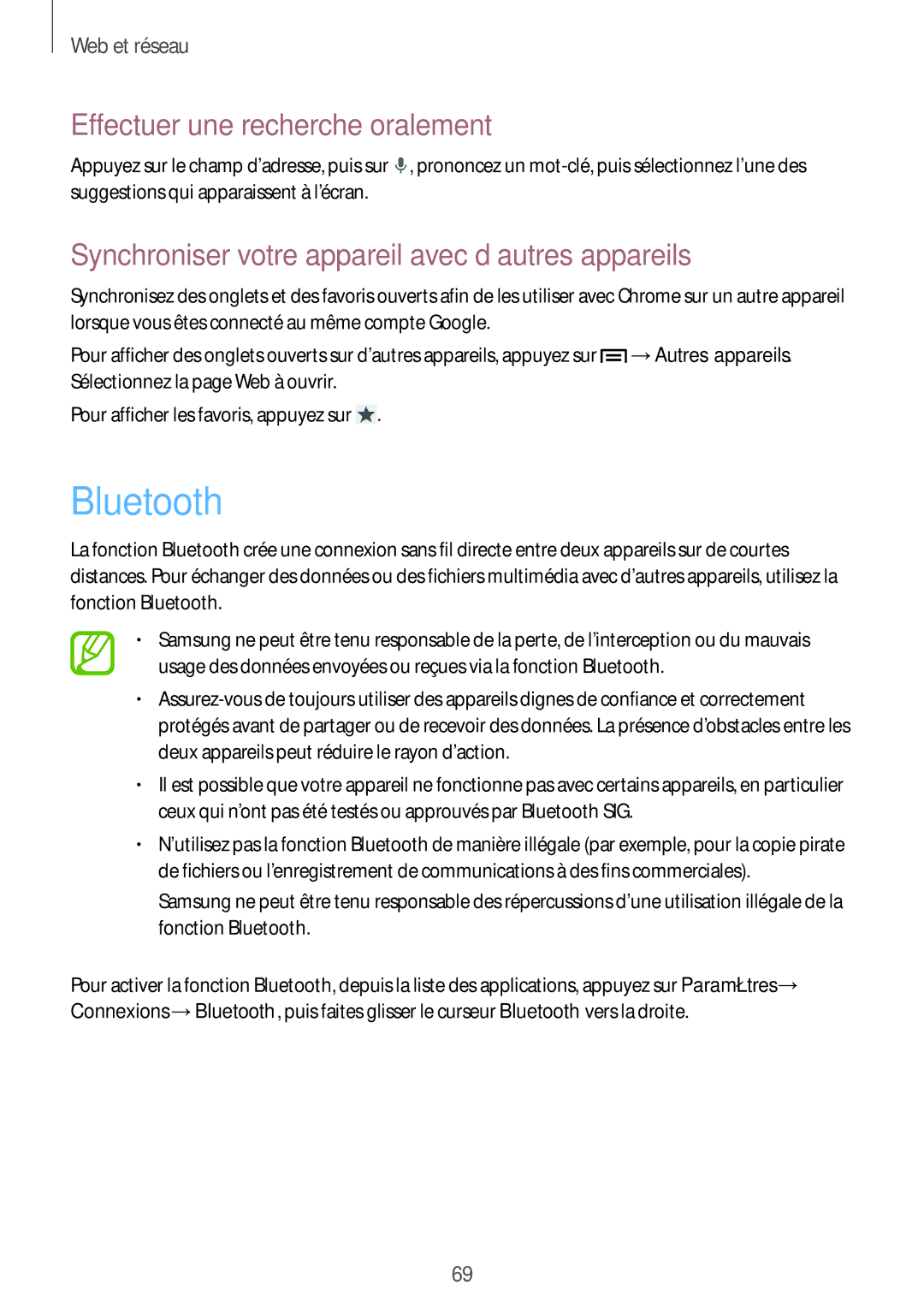 Samsung GT-I9506ZWAFTM, GT-I9506ZKAFTM manual Bluetooth, Synchroniser votre appareil avec d’autres appareils 