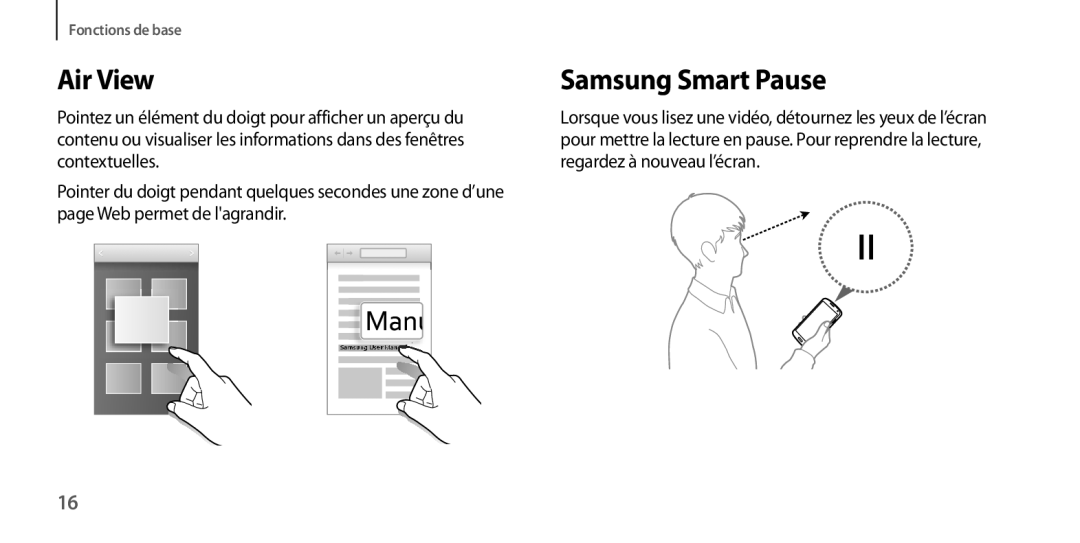 Samsung GT-I9506ZKAFTM, GT-I9506ZWAFTM manual Air View, Samsung Smart Pause 