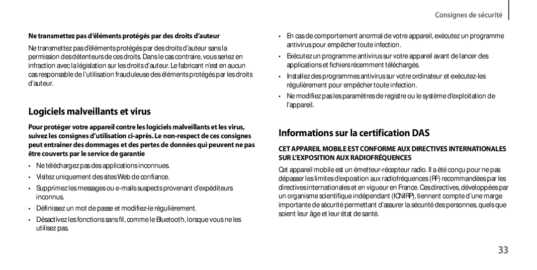 Samsung GT-I9506ZWAFTM, GT-I9506ZKAFTM manual Logiciels malveillants et virus 