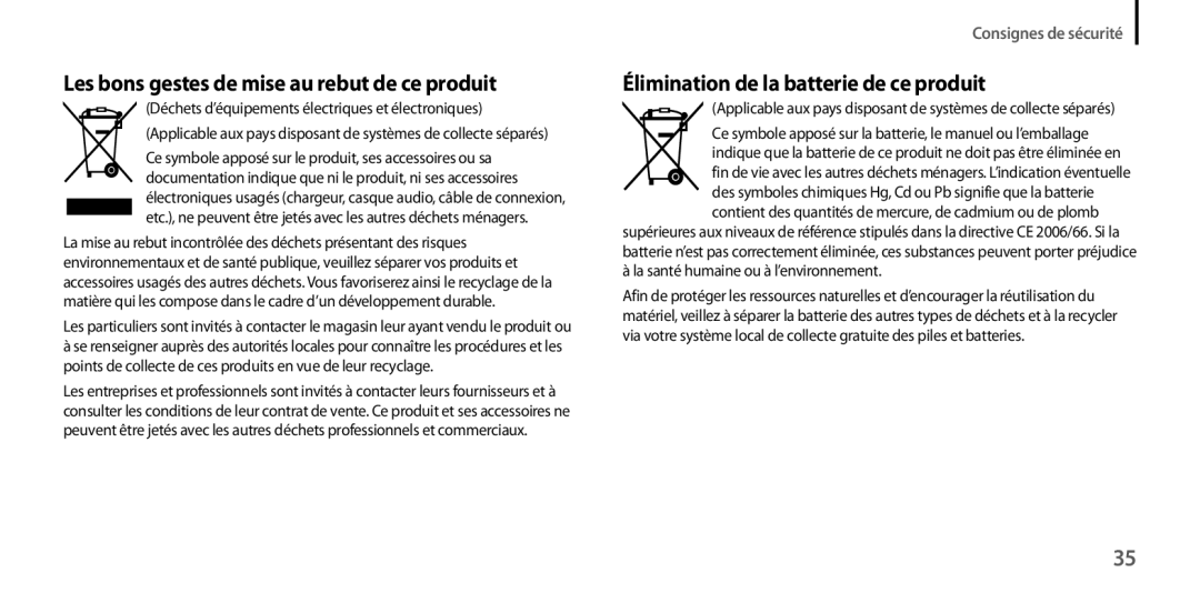 Samsung GT-I9506ZWAFTM, GT-I9506ZKAFTM manual Les bons gestes de mise au rebut de ce produit 