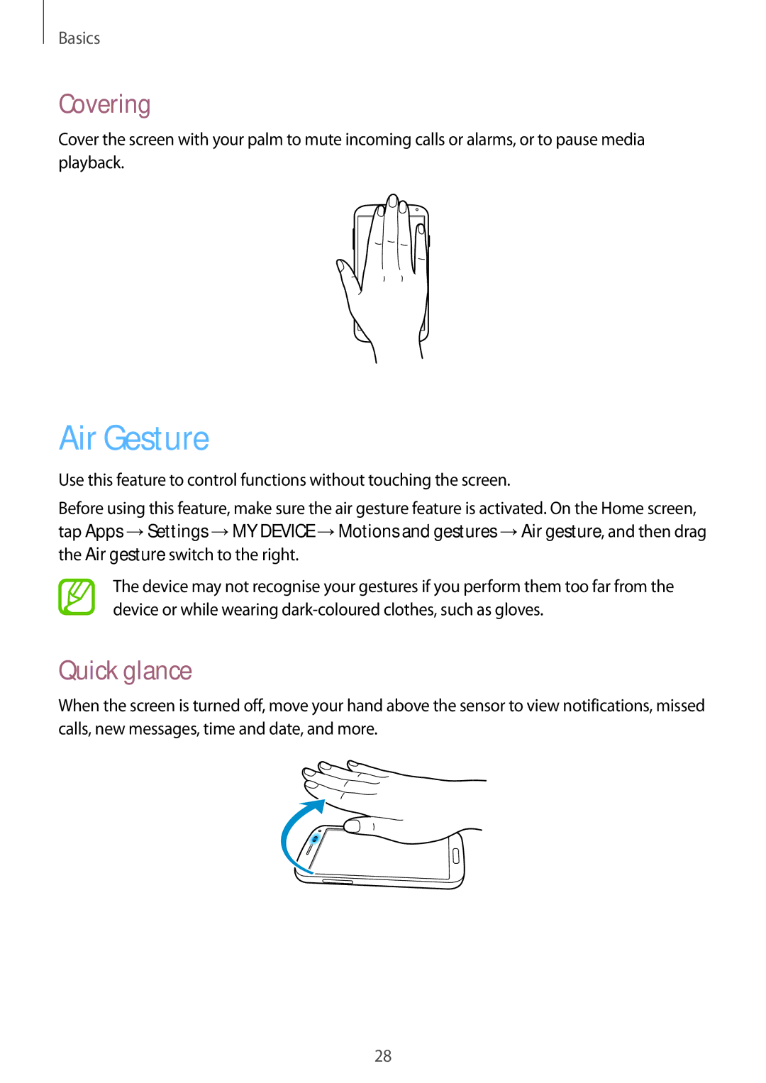 Samsung GT-I9515ZKAKSA, GT-I9515DKYXSG, GT-I9515ZNAKSA, GT-I9515ZSAXSG, GT-I9515ZRAKSA Air Gesture, Covering, Quick glance 