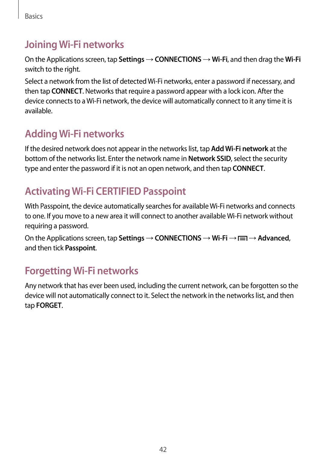 Samsung GT-I9515ZSAILO, GT-I9515DKYXSG Joining Wi-Fi networks, Adding Wi-Fi networks, Activating Wi-Fi Certified Passpoint 