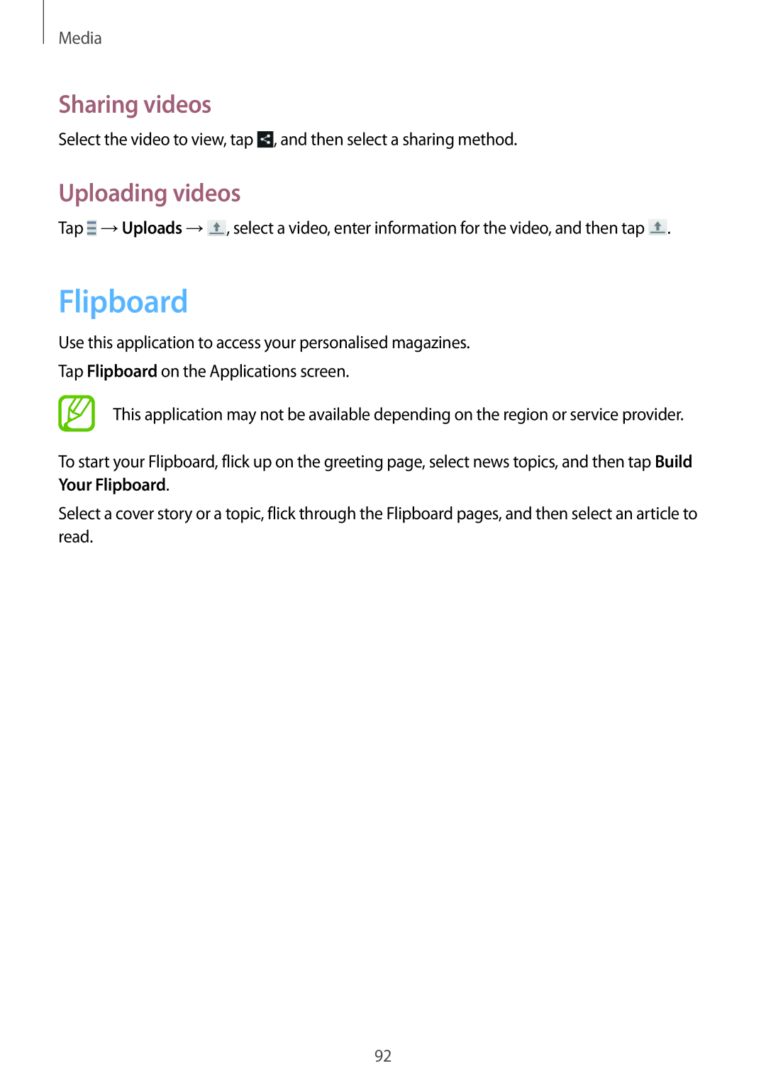 Samsung GT-I9515ZKAXSG, GT-I9515DKYXSG, GT-I9515ZKAKSA, GT-I9515ZNAKSA, GT-I9515ZSAXSG manual Flipboard, Uploading videos 