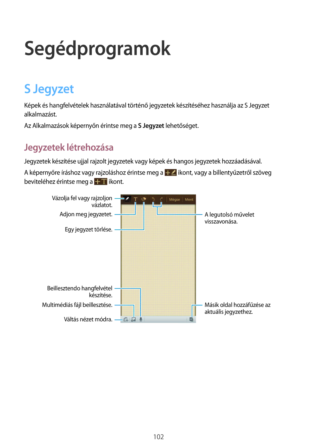 Samsung GT-I9515ZWADRE, GT-I9515ZKAPLS, GT-I9515ZWAXEO, GT-I9515ZWAPRT manual Segédprogramok, Jegyzetek létrehozása 