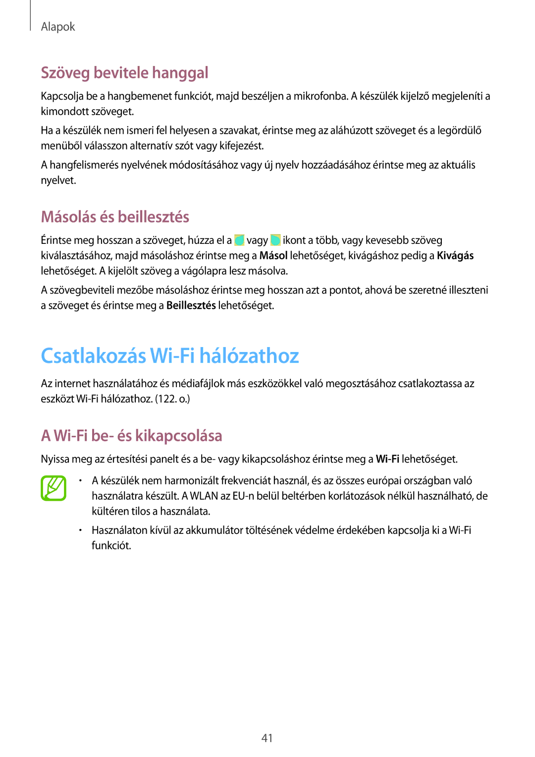 Samsung GT2I9515ZKAVDH, GT-I9515ZKAPLS manual Csatlakozás Wi-Fi hálózathoz, Szöveg bevitele hanggal, Másolás és beillesztés 