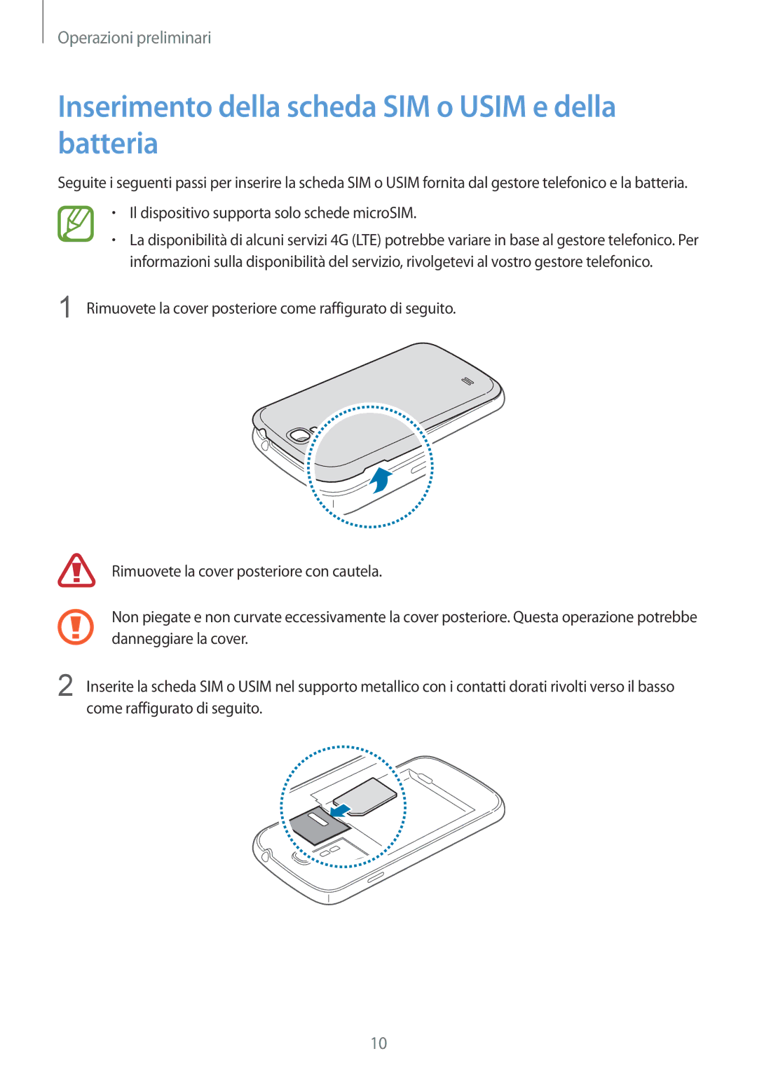 Samsung GT-I9515ZSAXEO Inserimento della scheda SIM o Usim e della batteria, Il dispositivo supporta solo schede microSIM 