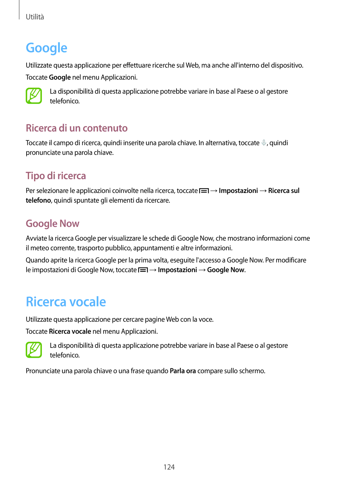 Samsung GT-I9515ZSATIM, GT-I9515ZSADBT manual Ricerca vocale, Ricerca di un contenuto, Tipo di ricerca, Google Now 