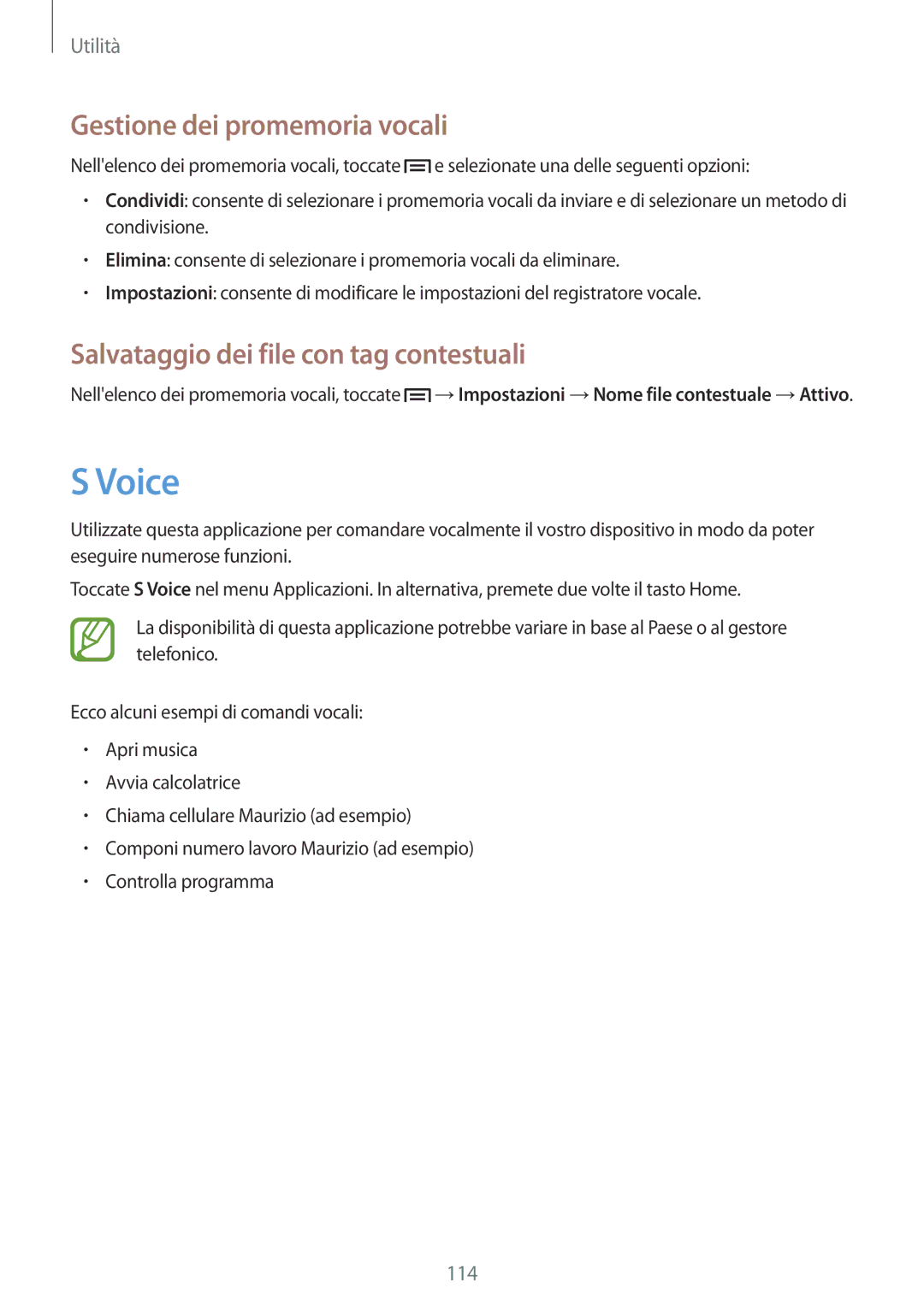 Samsung GT-I9515ZWAHUI, GT-I9515ZSADBT Voice, Gestione dei promemoria vocali, Salvataggio dei file con tag contestuali 