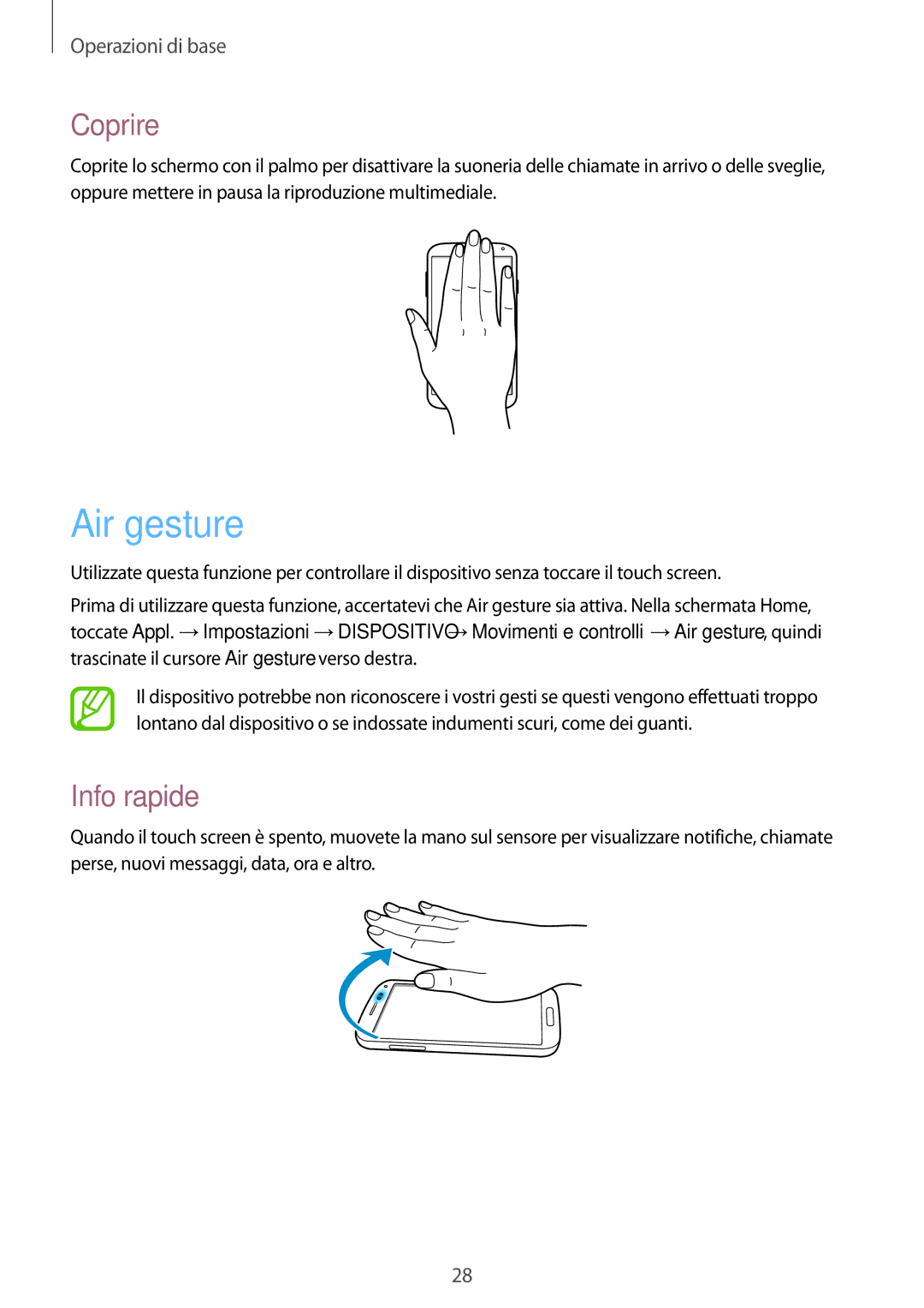 Samsung GT-I9515DKYPHN, GT-I9515ZSADBT, GT-I9515ZKAPLS, GT-I9515ZWAPRT, GT-I9515ZWAPLS manual Air gesture, Coprire, Info rapide 