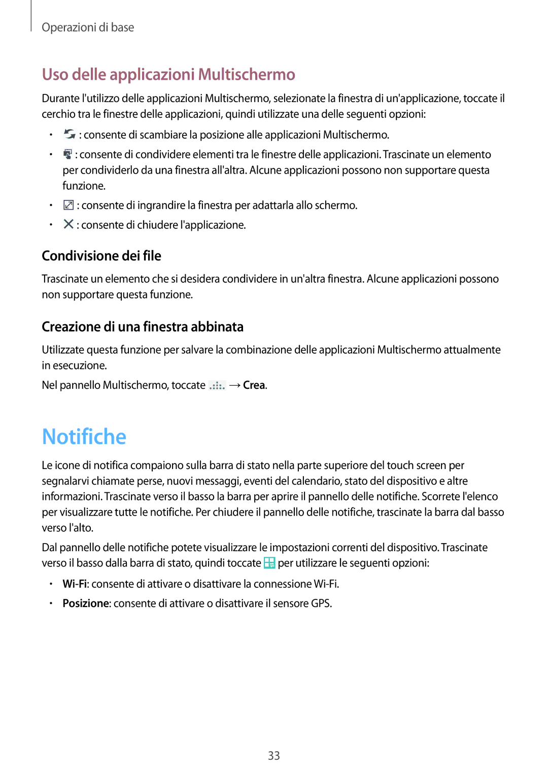 Samsung GT-I9515ZSAHUI, GT-I9515ZSADBT manual Notifiche, Uso delle applicazioni Multischermo, Condivisione dei file 