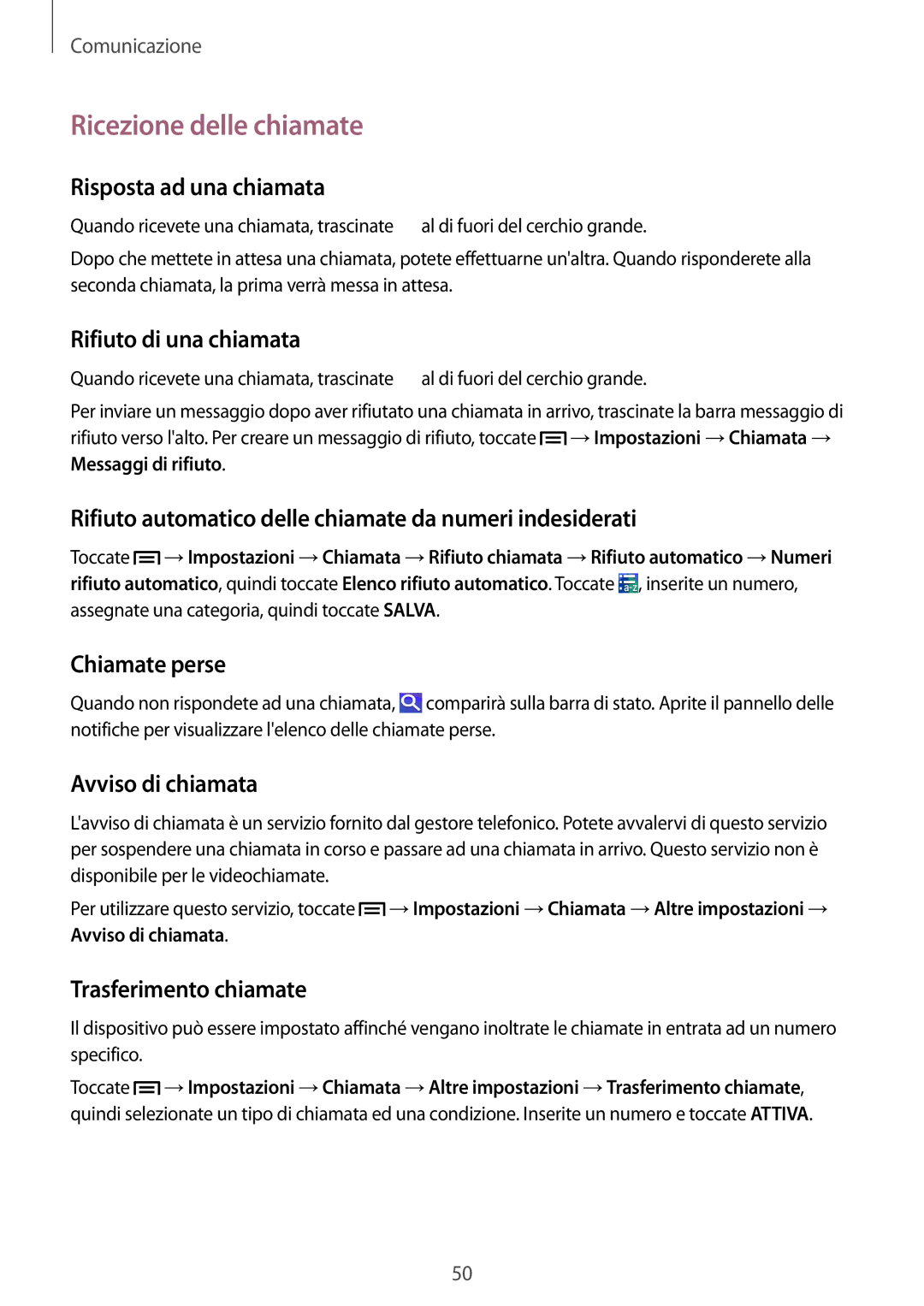 Samsung GT-I9515DKYITV, GT-I9515ZSADBT, GT-I9515ZKAPLS, GT-I9515ZWAPRT, GT-I9515ZWAPLS manual Ricezione delle chiamate 