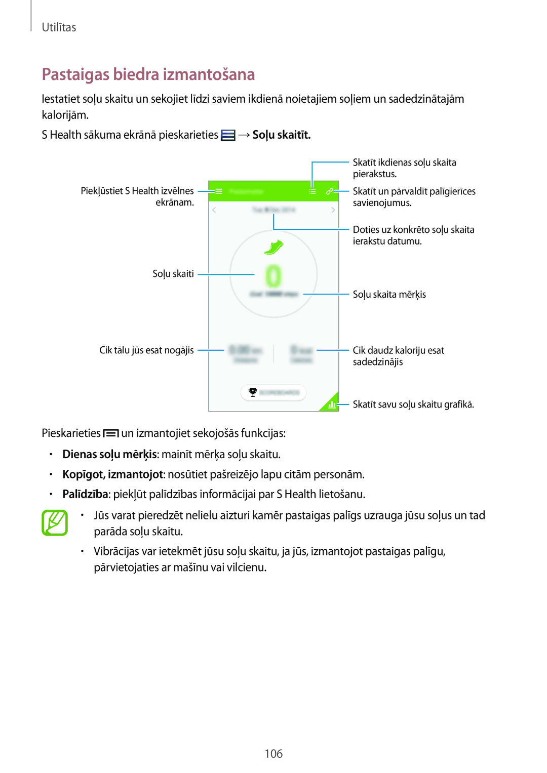 Samsung GT-I9515ZSASEB, GT-I9515ZWASEB manual Pastaigas biedra izmantošana, →Soļu skaitīt 