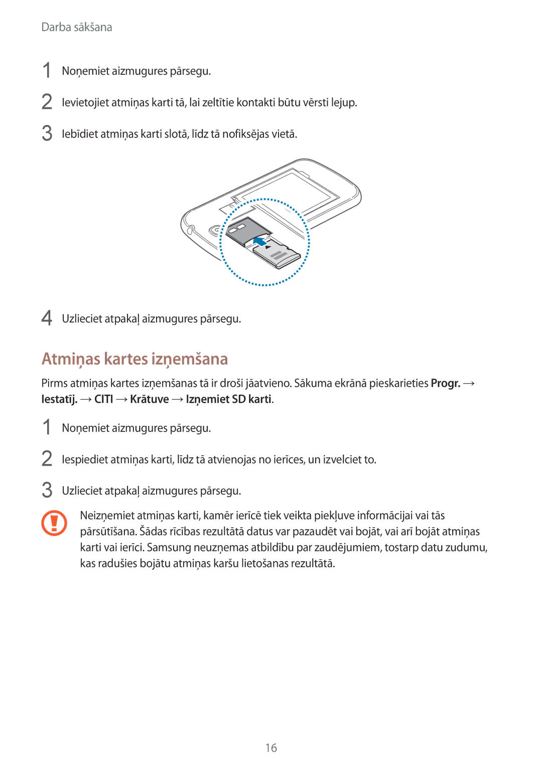 Samsung GT-I9515ZSASEB, GT-I9515ZWASEB manual Atmiņas kartes izņemšana 