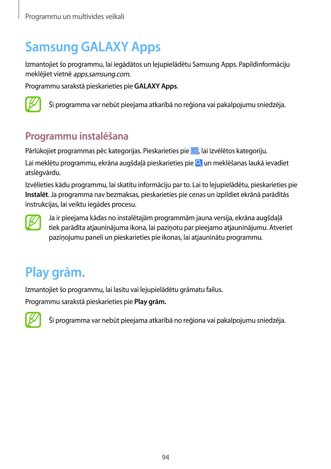 Samsung GT-I9515ZSASEB, GT-I9515ZWASEB manual Samsung Galaxy Apps, Play grām 