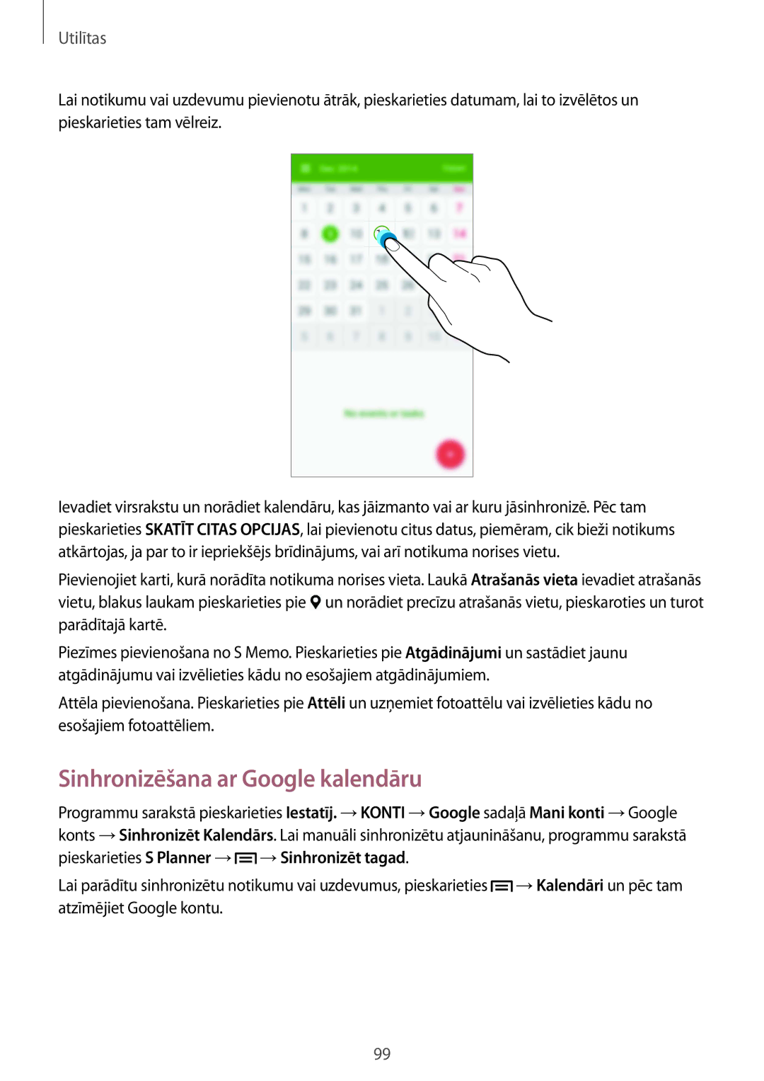 Samsung GT-I9515ZWASEB, GT-I9515ZSASEB manual Sinhronizēšana ar Google kalendāru 
