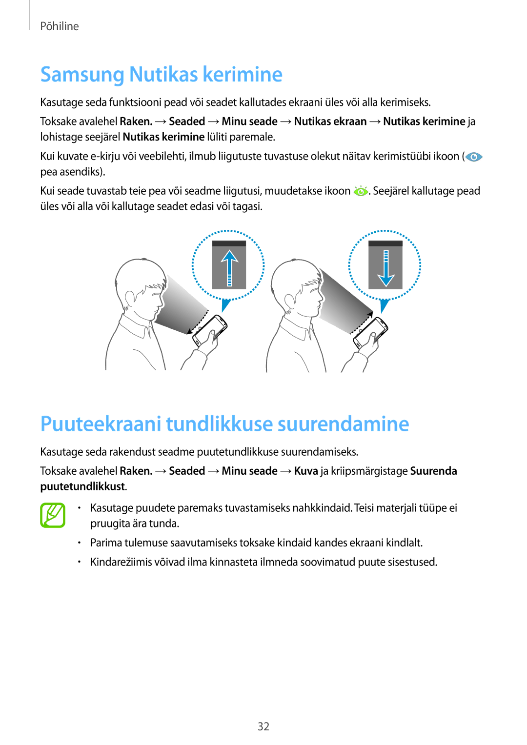 Samsung GT-I9515ZSASEB, GT-I9515ZWASEB manual Samsung Nutikas kerimine, Puuteekraani tundlikkuse suurendamine 