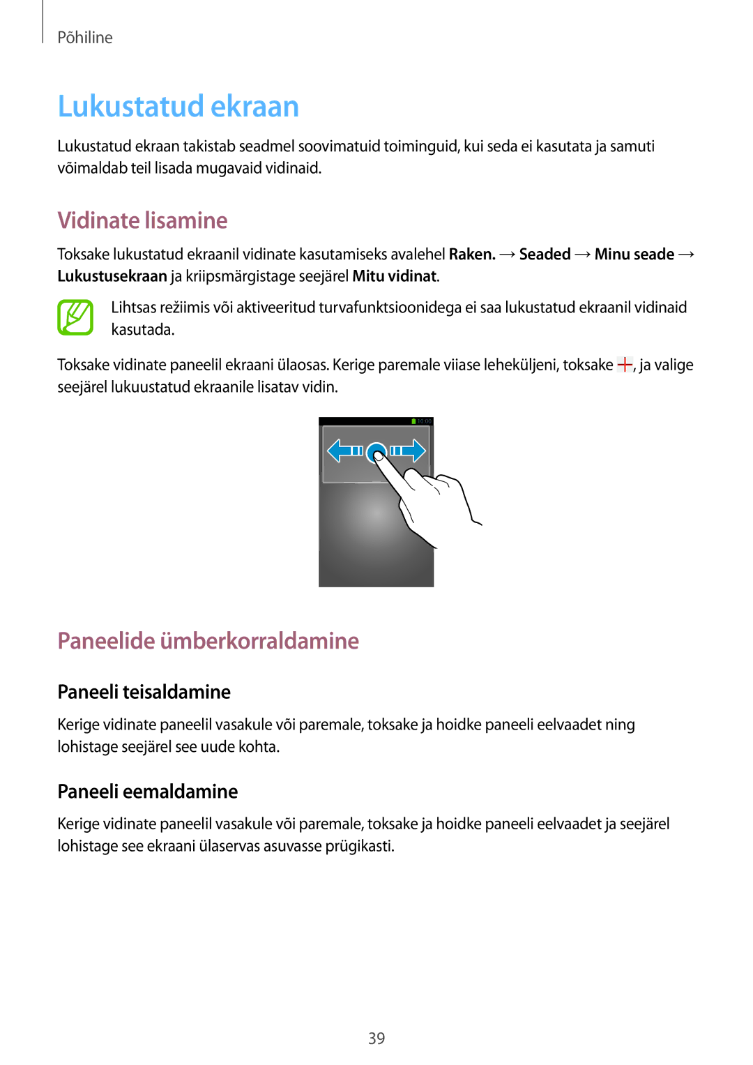 Samsung GT-I9515ZWASEB, GT-I9515ZSASEB manual Lukustatud ekraan, Vidinate lisamine 