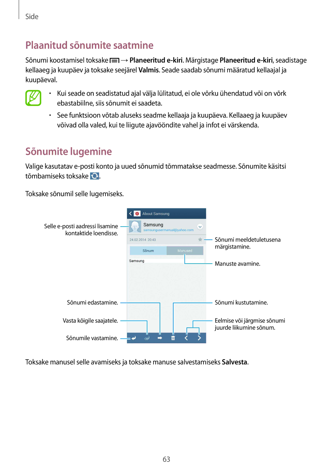 Samsung GT-I9515ZWASEB, GT-I9515ZSASEB manual Sõnumite lugemine 