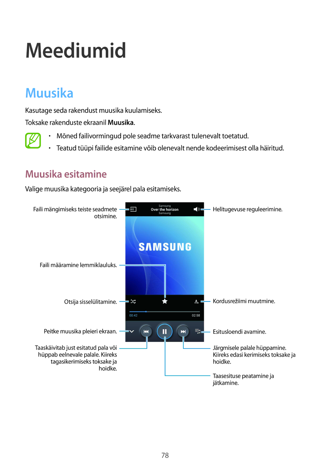 Samsung GT-I9515ZSASEB, GT-I9515ZWASEB manual Muusika esitamine, Valige muusika kategooria ja seejärel pala esitamiseks 