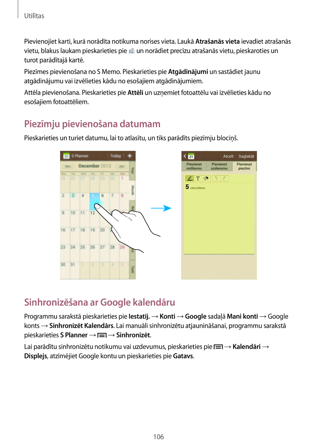 Samsung GT-I9515ZSASEB, GT-I9515ZWASEB manual Piezīmju pievienošana datumam, Sinhronizēšana ar Google kalendāru 