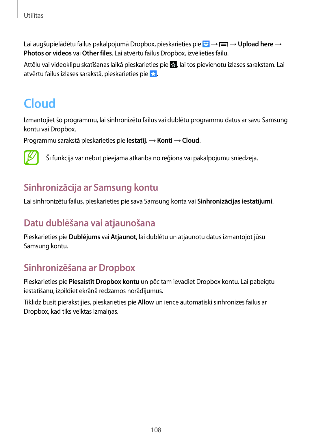 Samsung GT-I9515ZSASEB Cloud, Sinhronizācija ar Samsung kontu, Datu dublēšana vai atjaunošana, Sinhronizēšana ar Dropbox 