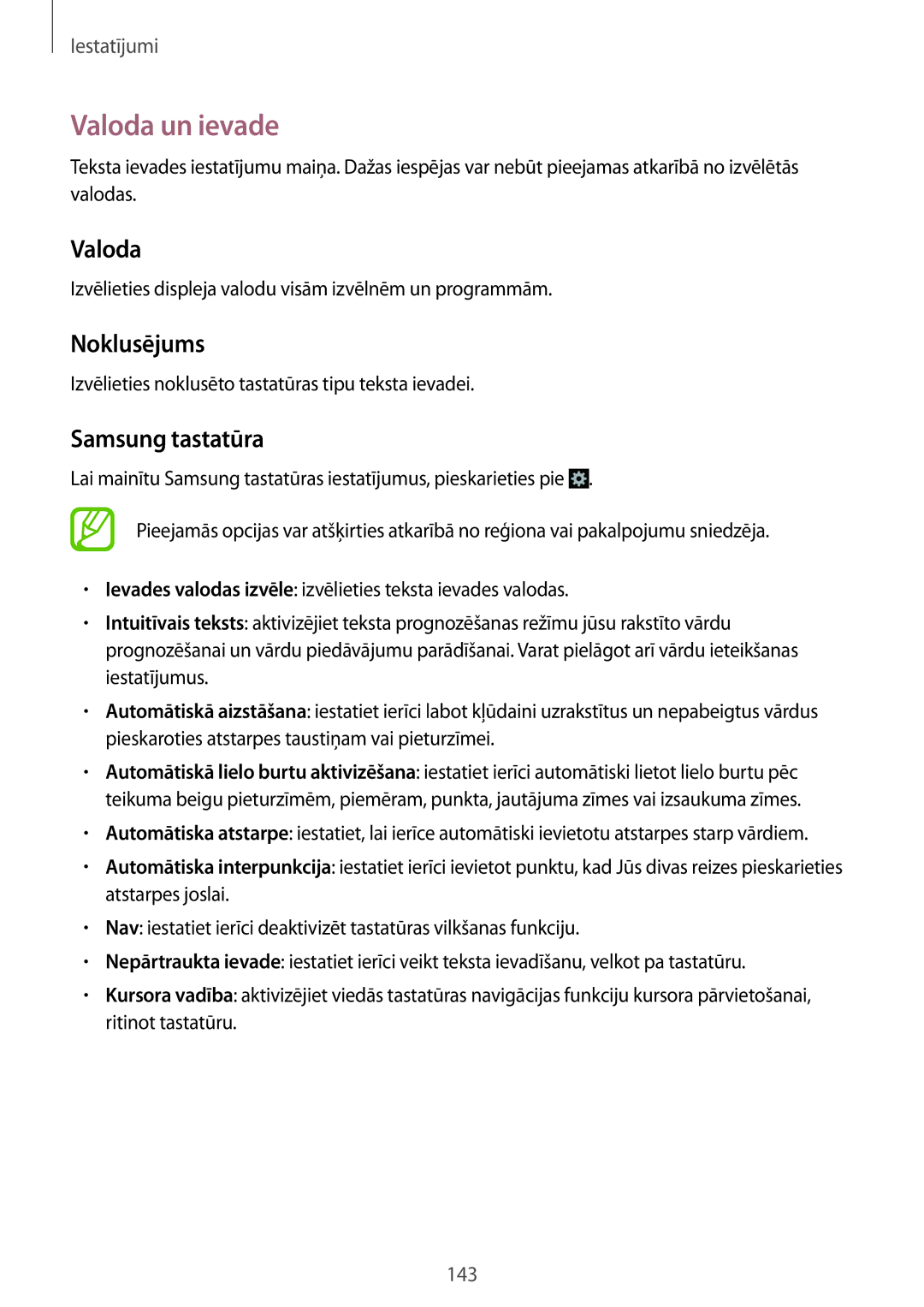 Samsung GT-I9515ZWASEB, GT-I9515ZSASEB manual Valoda un ievade, Noklusējums, Samsung tastatūra 