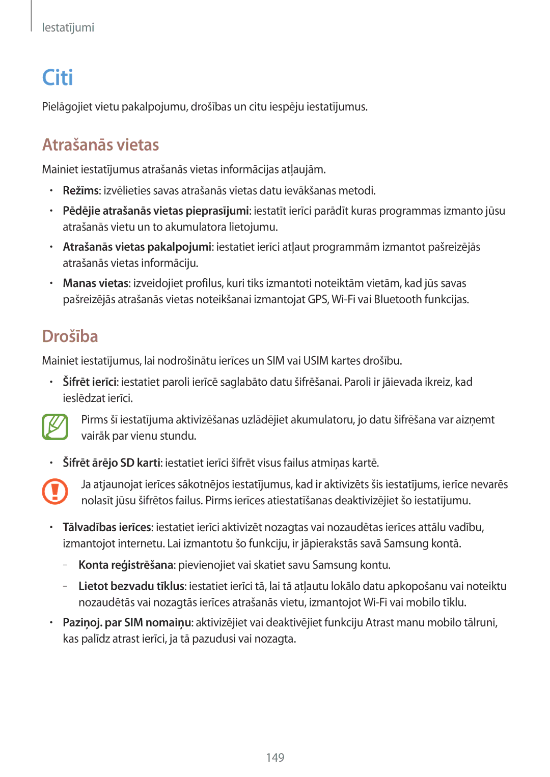 Samsung GT-I9515ZWASEB, GT-I9515ZSASEB manual Citi, Atrašanās vietas, Drošība 