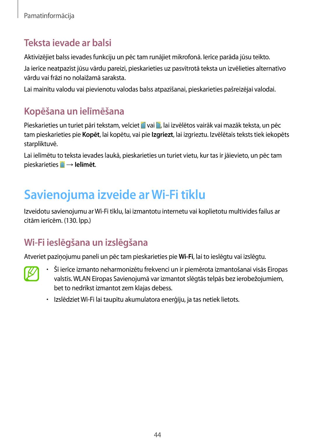 Samsung GT-I9515ZSASEB, GT-I9515ZWASEB Savienojuma izveide ar Wi-Fi tīklu, Teksta ievade ar balsi, Kopēšana un ielīmēšana 