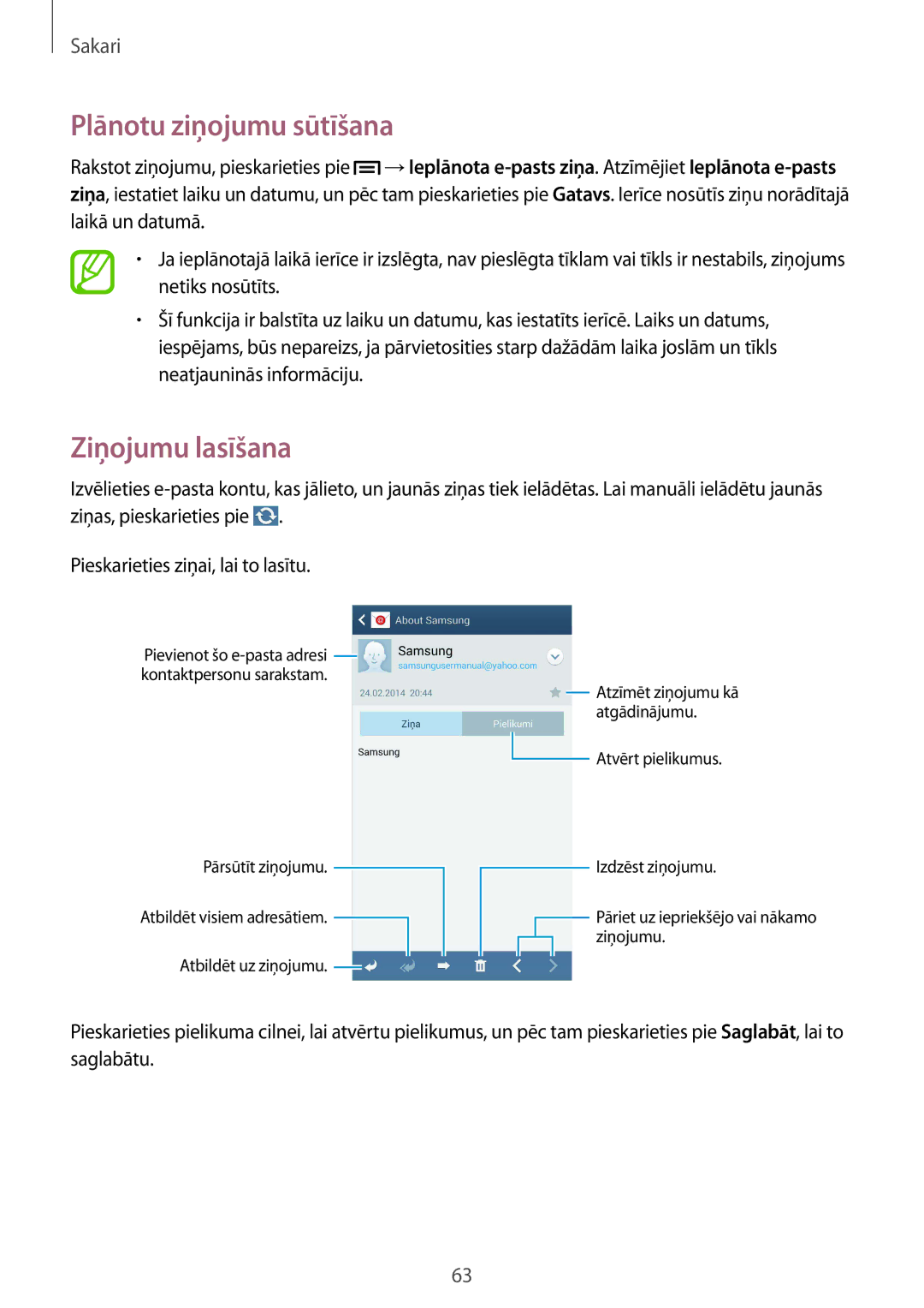 Samsung GT-I9515ZWASEB, GT-I9515ZSASEB manual Ziņojumu lasīšana 