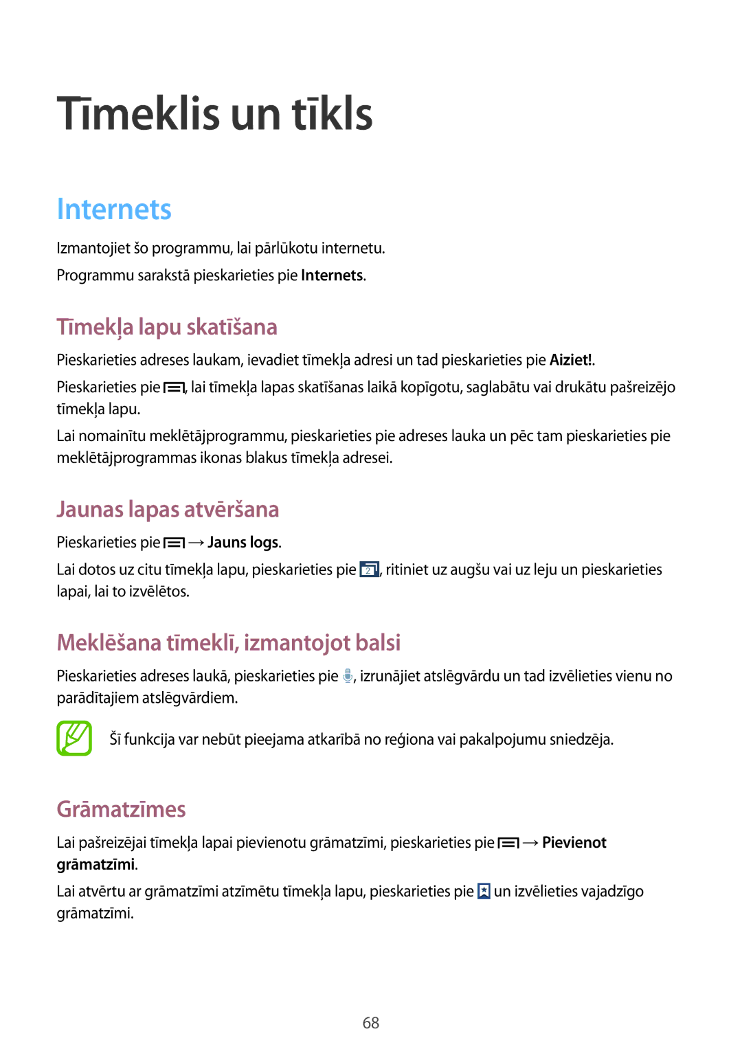 Samsung GT-I9515ZSASEB, GT-I9515ZWASEB manual Tīmeklis un tīkls, Internets 