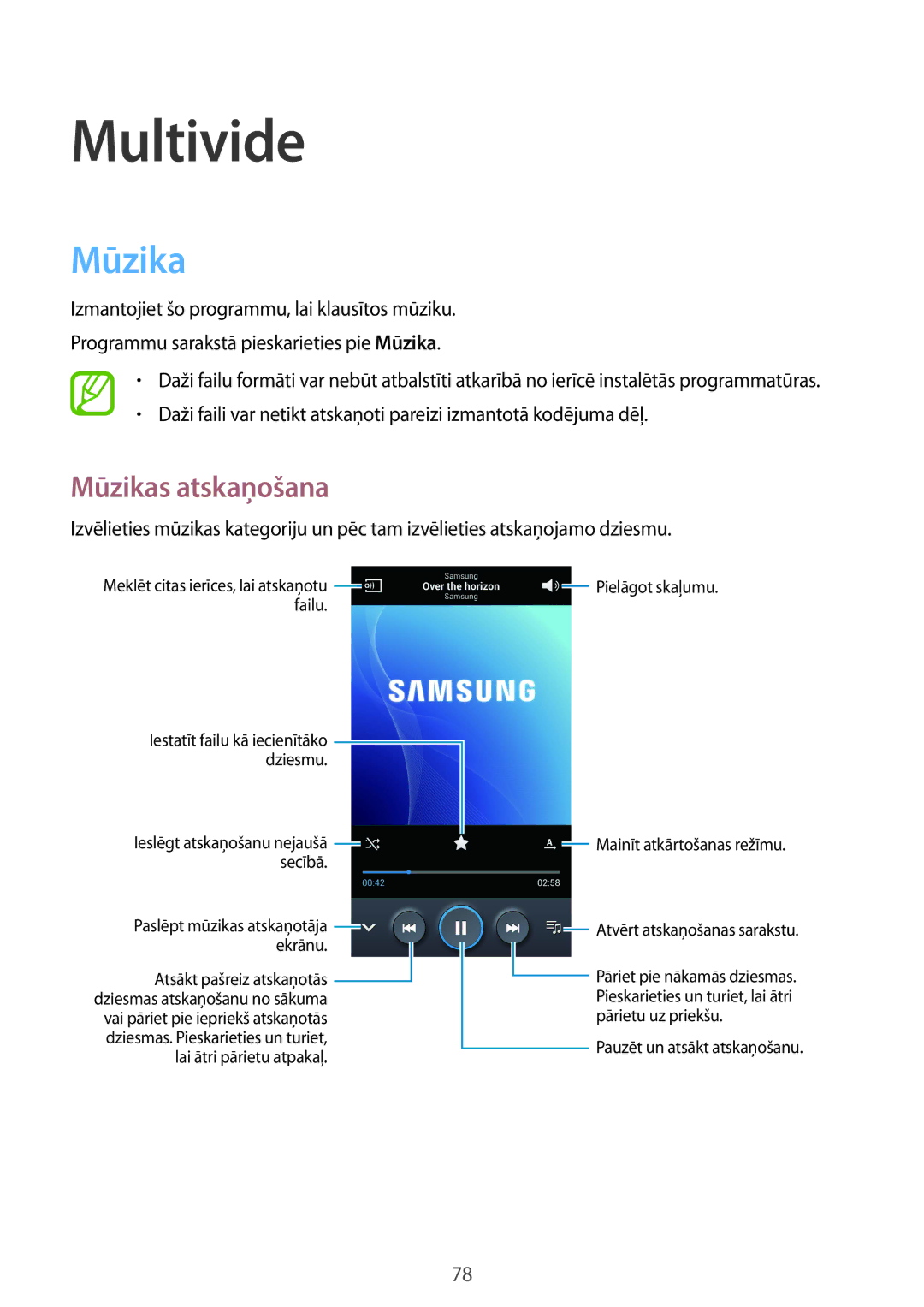 Samsung GT-I9515ZSASEB, GT-I9515ZWASEB manual Multivide, Mūzikas atskaņošana 