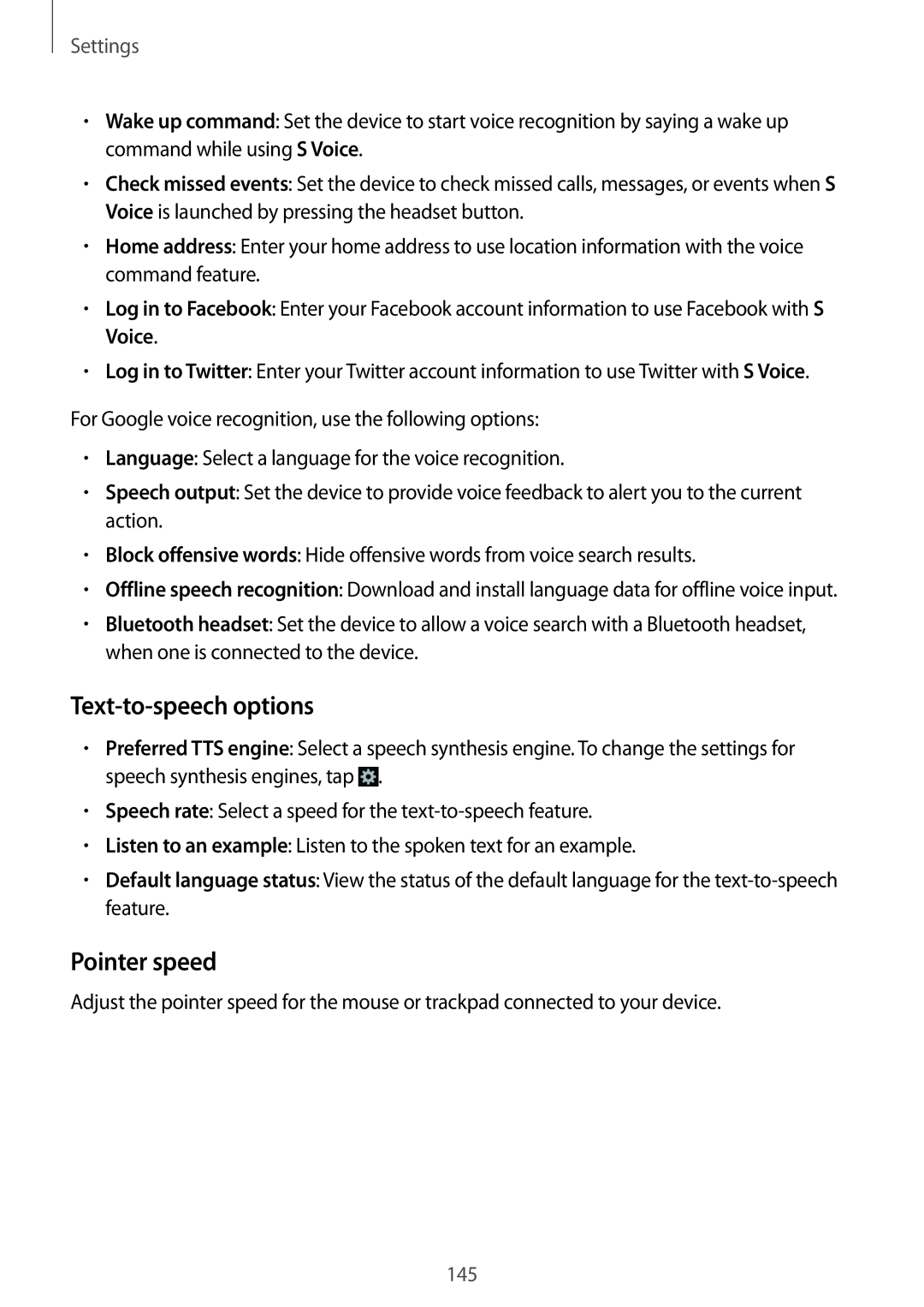 Samsung GT-I9515ZKAXSG, GT-I9515ZWAVD2, GT-I9515ZSADBT, GT-I9515ZKAPLS, GT-I9515ZWAXEO Text-to-speech options, Pointer speed 