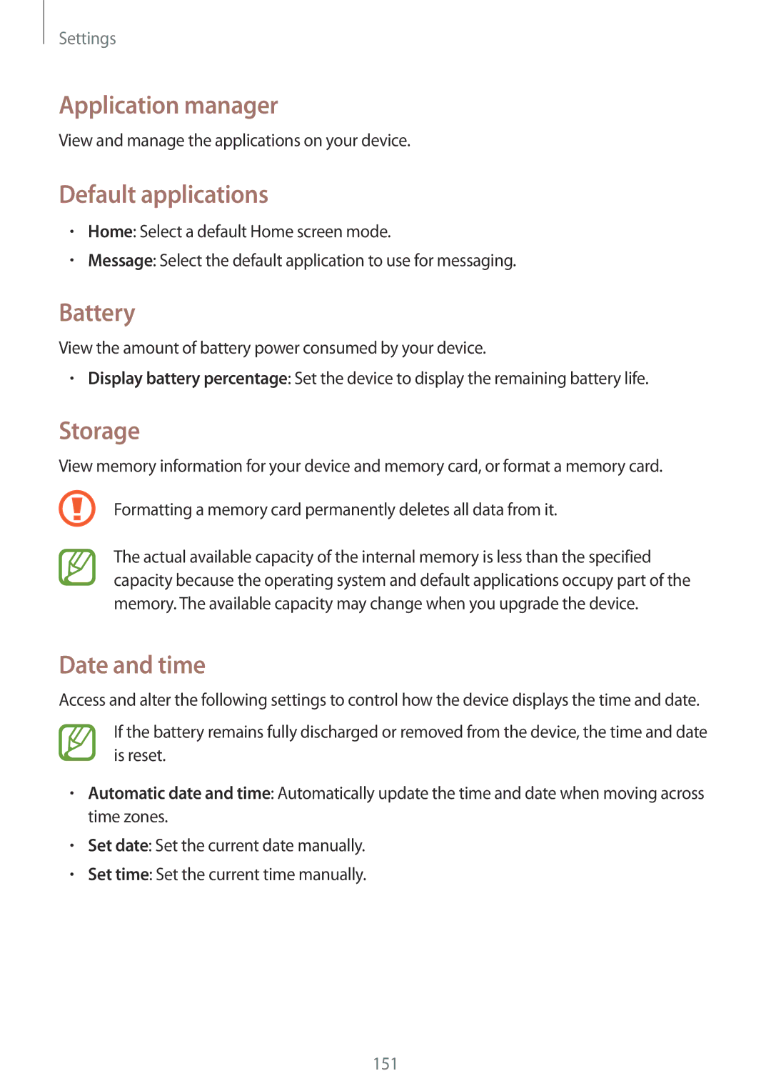 Samsung GT-I9515DKYVVT, GT-I9515ZWAVD2 manual Application manager, Default applications, Battery, Storage, Date and time 