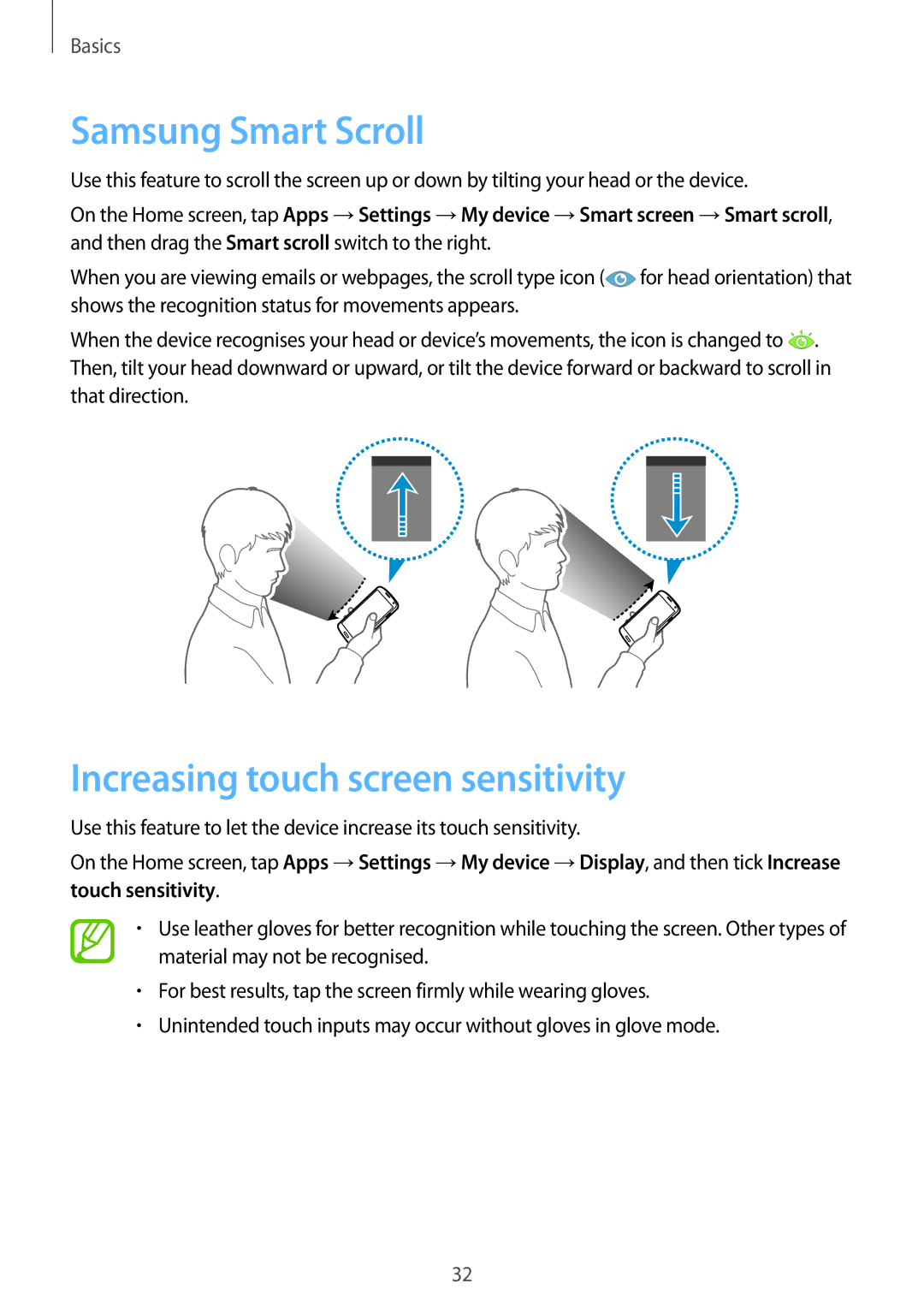 Samsung GT-I9515ZKAITV, GT-I9515ZWAVD2, GT-I9515ZSADBT manual Samsung Smart Scroll, Increasing touch screen sensitivity 