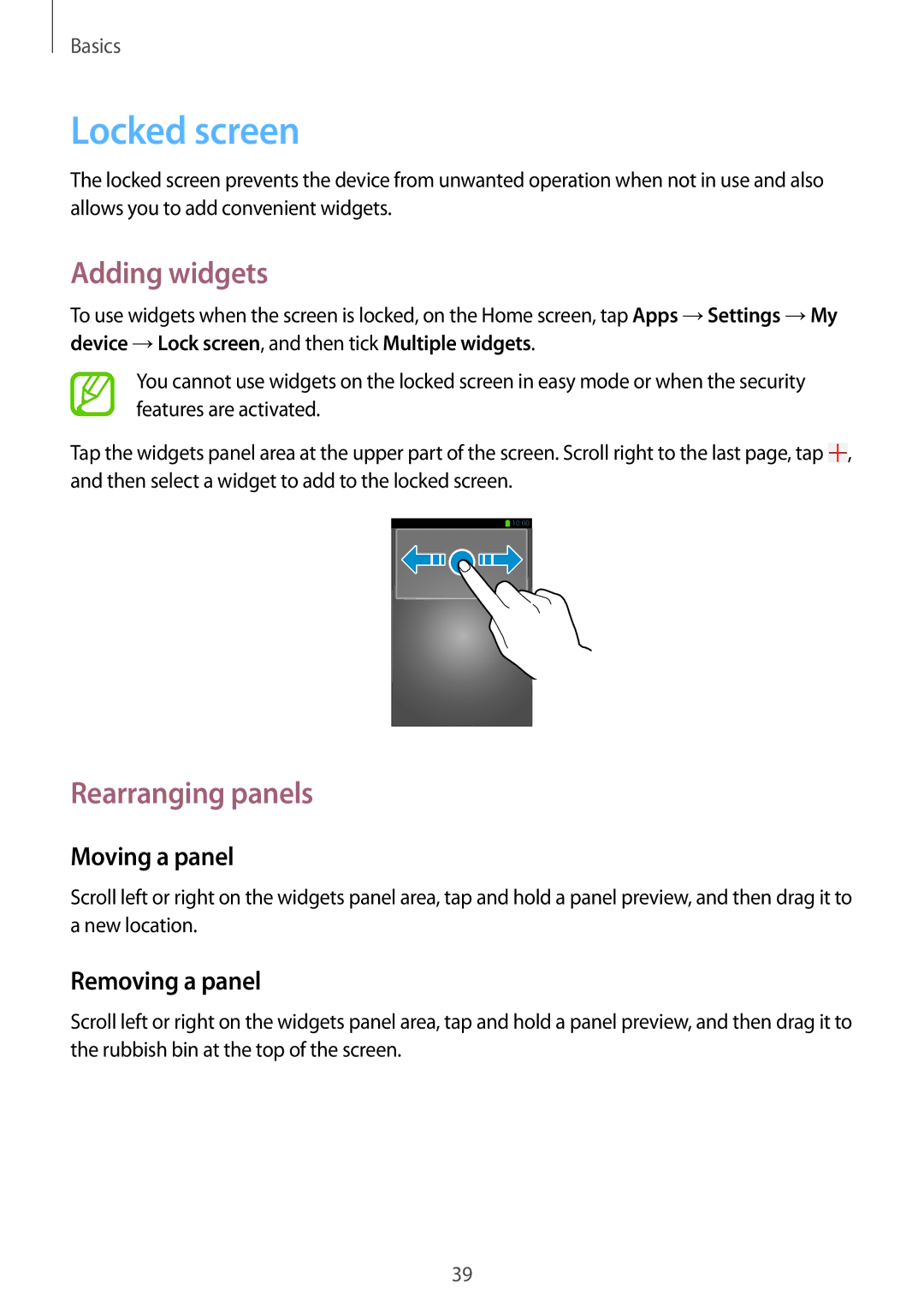 Samsung GT-I9515ZKAPHE, GT-I9515ZWAVD2, GT-I9515ZSADBT, GT-I9515ZKAPLS, GT-I9515ZWAXEO manual Locked screen, Adding widgets 