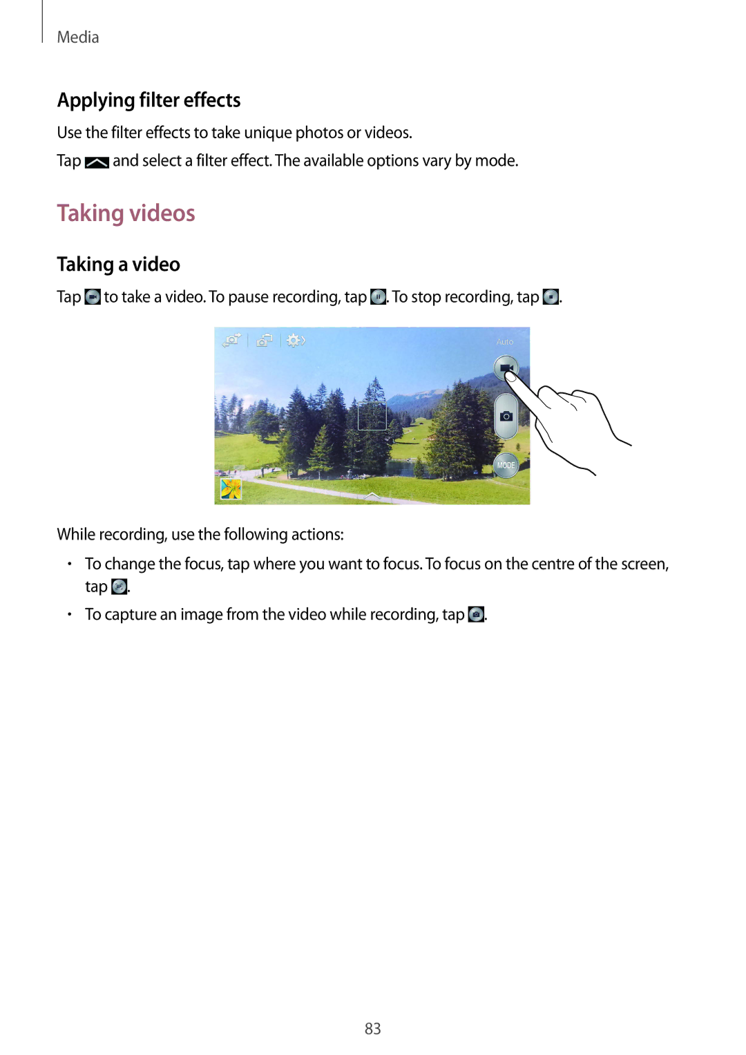 Samsung GT-I9515ZWACEL, GT-I9515ZWAVD2, GT-I9515ZSADBT manual Taking videos, Applying filter effects, Taking a video 