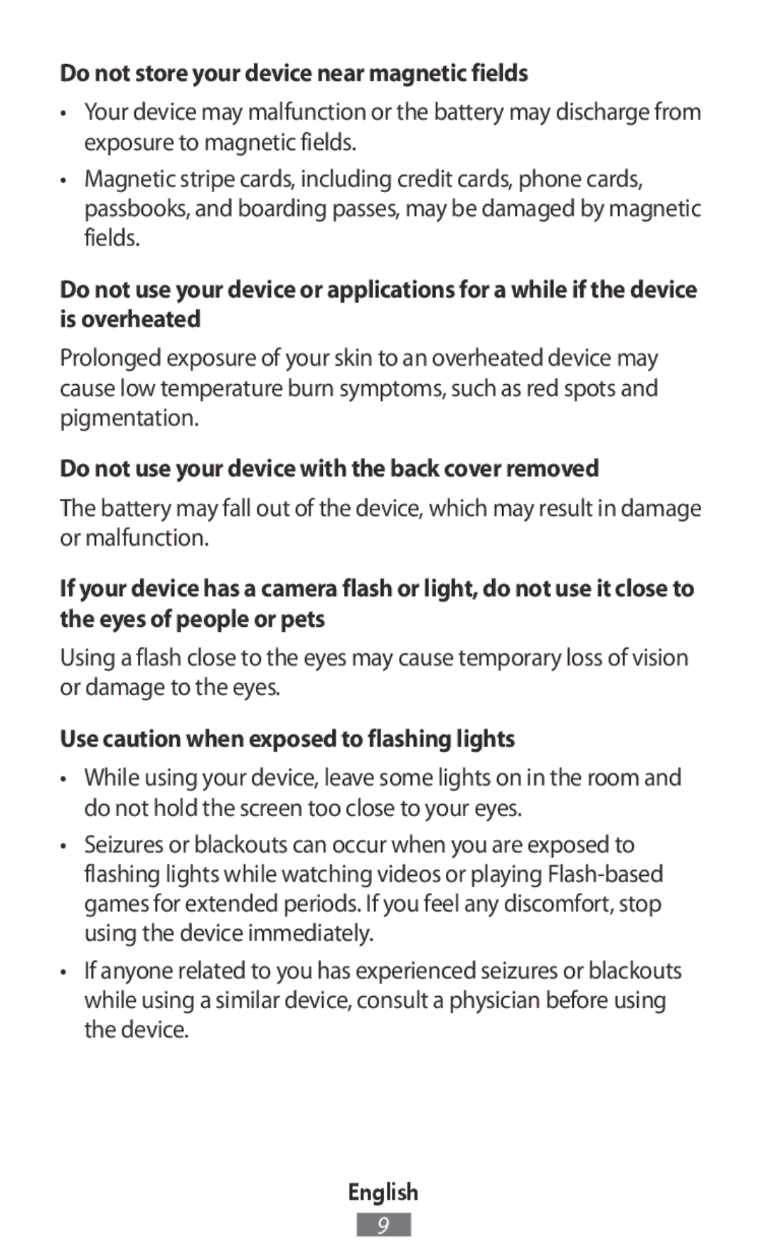 Samsung GT-I9515ZKATPL Do not store your device near magnetic fields, Do not use your device with the back cover removed 