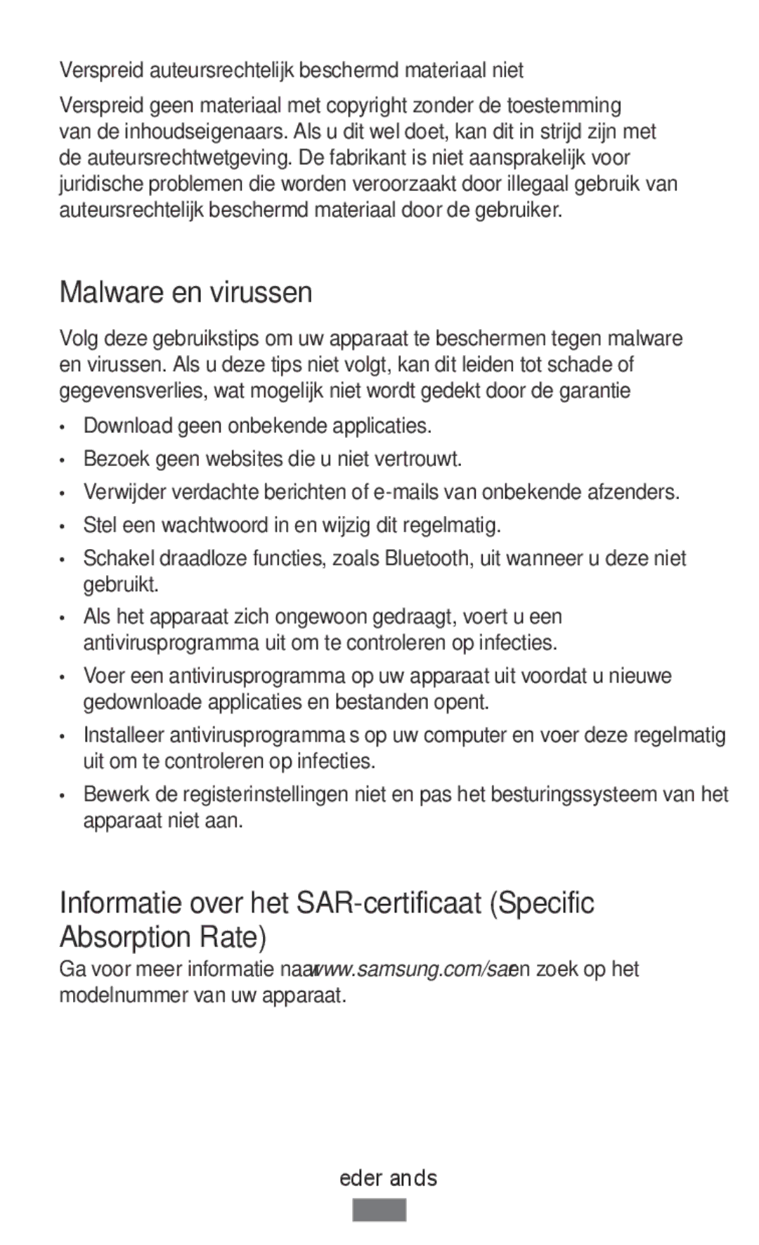 Samsung GT-I9515ZWADRE, GT-I9515ZWAVD2 manual Malware en virussen, Verspreid auteursrechtelijk beschermd materiaal niet 