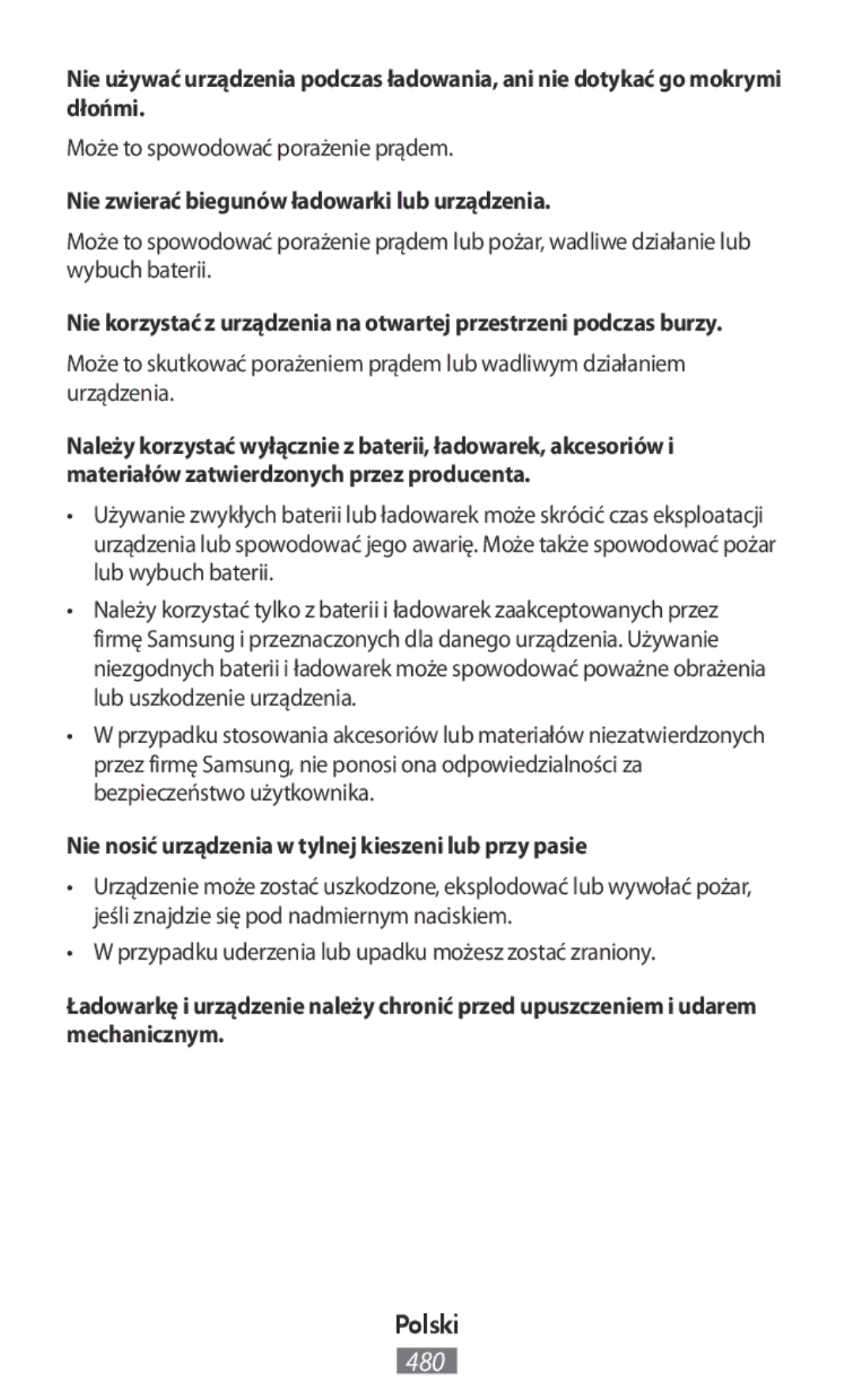 Samsung GT-I9515ZSAATO, GT-I9515ZWAVD2 Może to spowodować porażenie prądem, Nie zwierać biegunów ładowarki lub urządzenia 