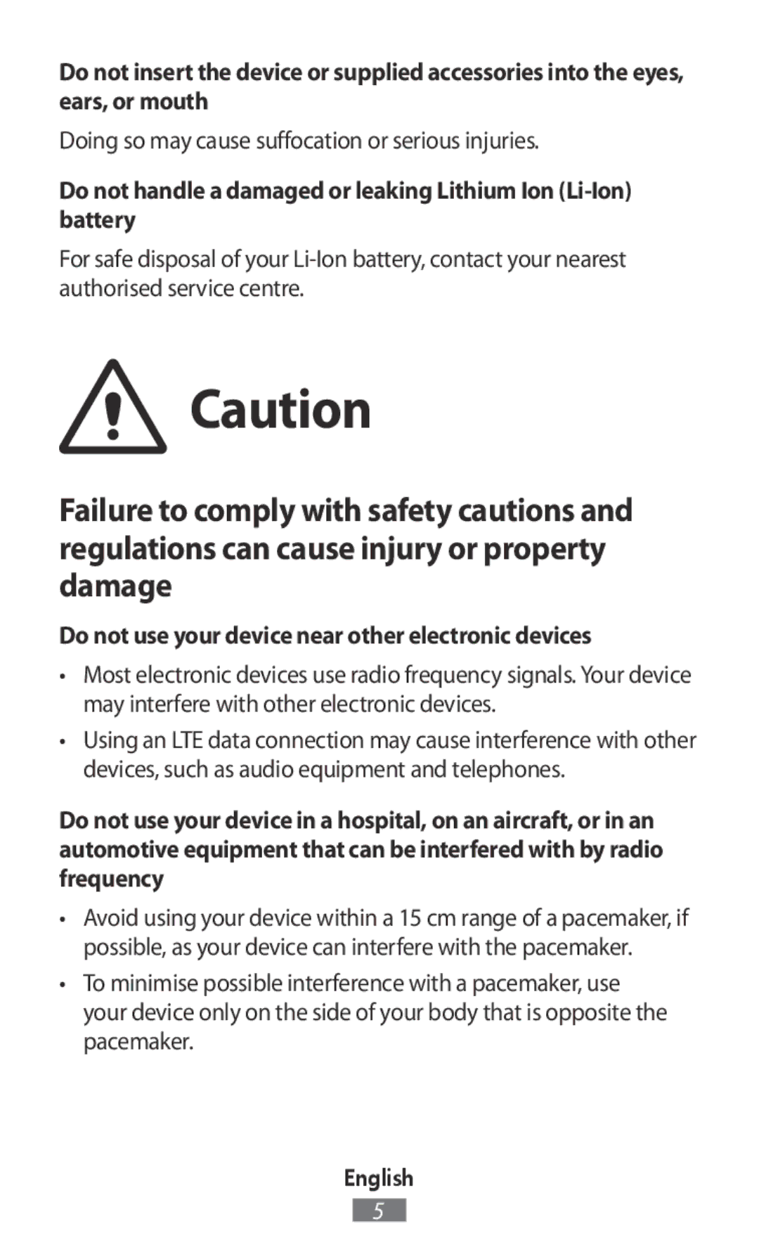 Samsung GT-I9515ZKAXEO, GT-I9515ZWAVD2, GT-I9515ZSADBT, GT-I9515ZKAPLS Doing so may cause suffocation or serious injuries 