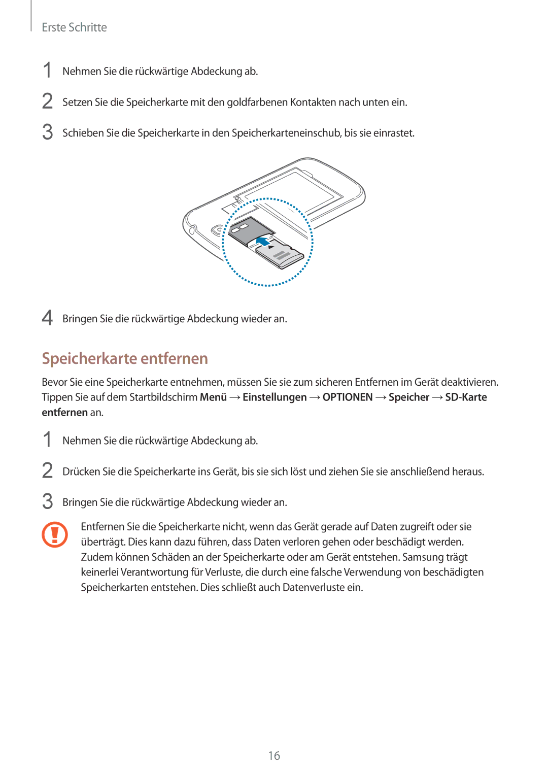 Samsung GT-I9515ZWAVD2, GT-I9515ZSADBT, GT-I9515ZKAPLS, GT-I9515ZWAXEO, GT-I9515ZWADBT, GT-I9515ZSASEB Speicherkarte entfernen 